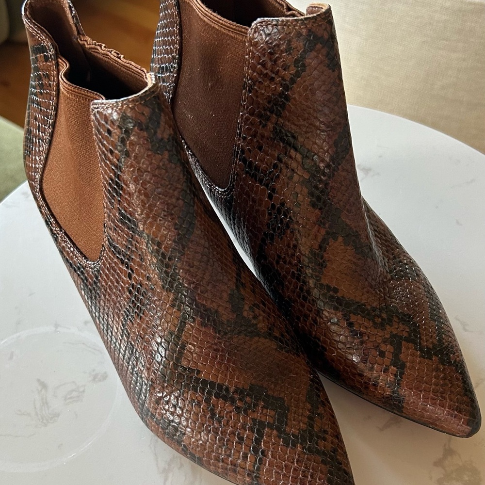 Clarks Brown Snake-Print Pointed Ankle Booties
